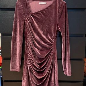 Asymmetrical Ruched Velvet Mini Dress